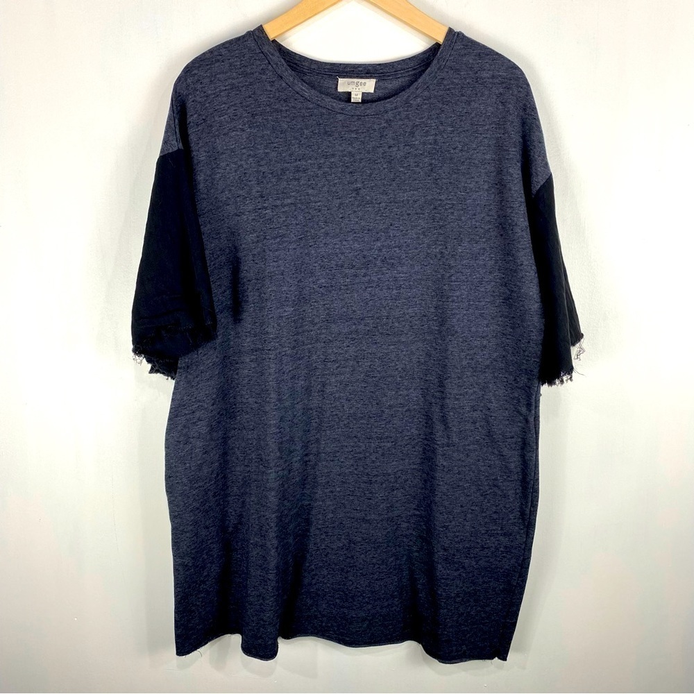 Umgee Raw Frayed Hem‎ Edge Boxy Gauzy Cotton T-Shirt Mini Dress Gray Size Medium